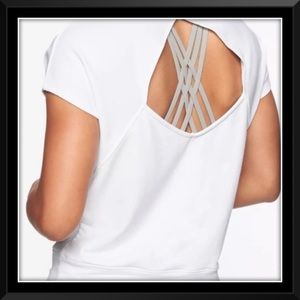 Athleta White Short Sleeve Top with Strappy Back Detail